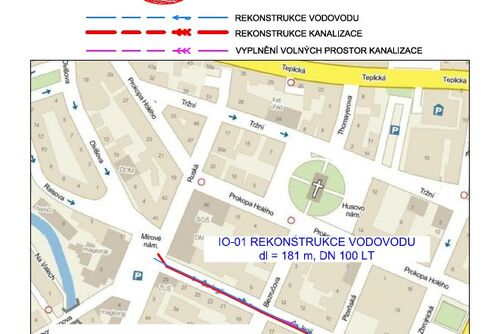 Děčín, Čs. Legií, rekonstrukce vodovodu a kanalizace