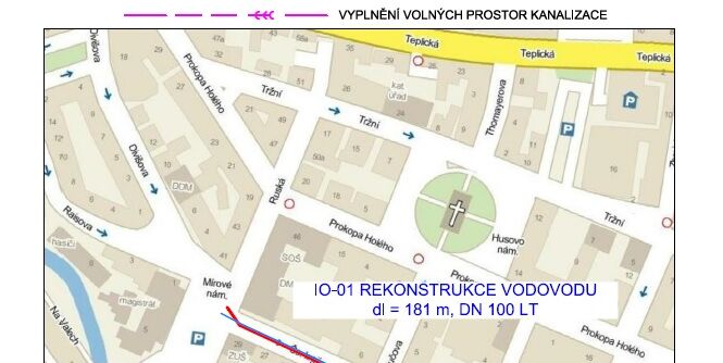 Děčín, Čs. Legií, rekonstrukce vodovodu a kanalizace