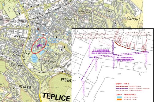 Teplice, Zámecké náměstí, Ulice U zámku, rekonstrukce kanalizace