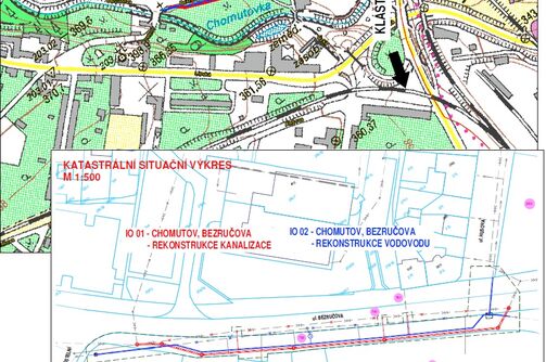 Chomutov, Bezručova - rekonstrukce kanalizace a vodovodu