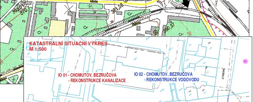 Chomutov, Bezručova - rekonstrukce kanalizace a vodovodu