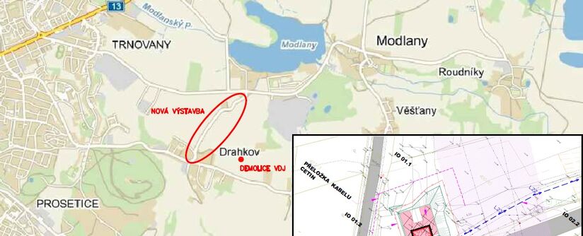 Modlany, Srbice - vodojem a navazující řady