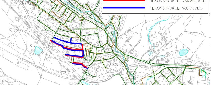 Cvikov, Nová, Sad 5. Května, Čechova, B. Němcové - rekonstrukce vodovodu a kanalizace