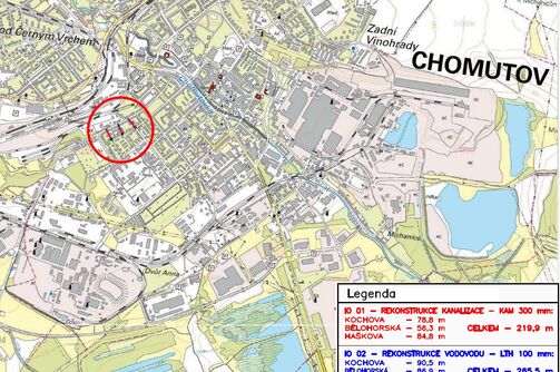 Chomutov, Kochova, Bělohorská, Haškova - rek. kanalizace a vodovodu