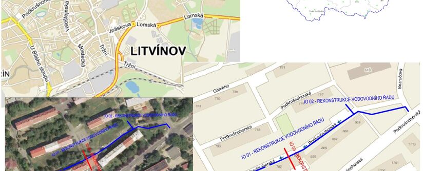 Litvínov, Ke Střelnici, Gorkého - rekonstrukce kanalizace a vodovodu