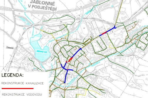Jablonné v Podještědí, Lidická, Liberecká, Zdislavy z Lemberka, Tyršova, Cvikovská, nám. Míru - rekonstrukce vodovodu a kanalizace