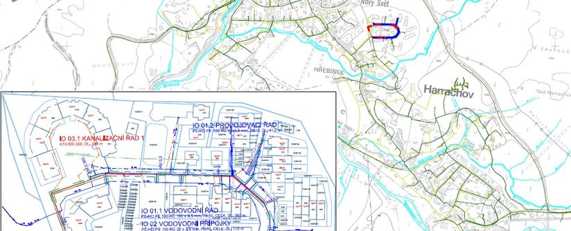 Harrachov, V Borovicích - rekonstrukce vodovodu a kanalizace