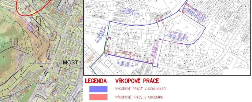 Most, Alej Boženy Němcové, Spojovací, U Školy, Jána Kollára, Na Vyhlídce - rekonstrukce vodovodu a kanalizace