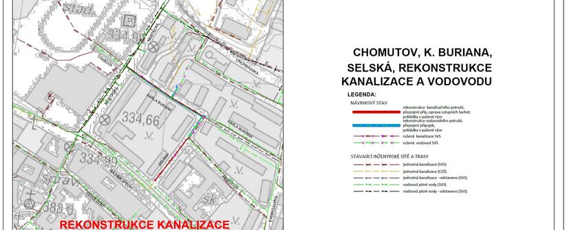 Chomutov, Karla Buriana, Selská - rekonstrukce vodovodu a kanalizace