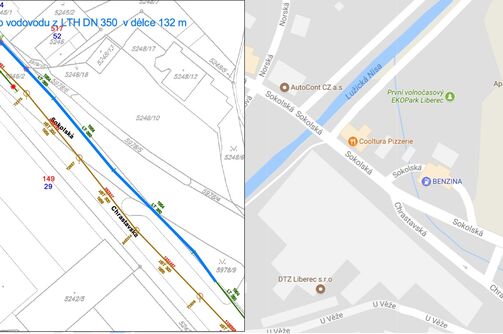 Liberec, Sokolská, u mostu - rekonstrukce vodovodu