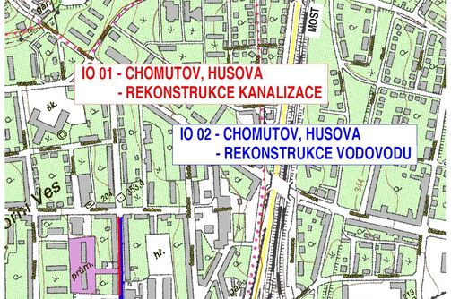 Chomutov, Husova - rekonstrukce kanalizace a vodovodu