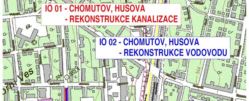 Chomutov, Husova - rekonstrukce kanalizace a vodovodu