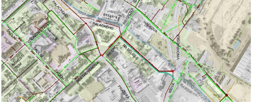 Chomutov, Palackého, Riegrova, Na Bělidle - rekonstrukce kanalizace a vodovodu