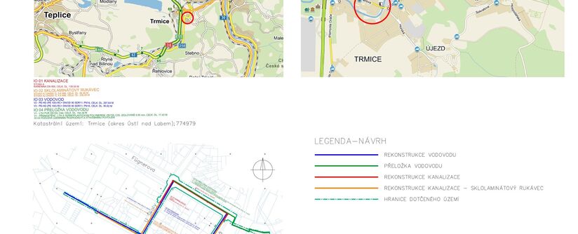 Trmice, Fügnerova, Lovecká, U Školy - rekonstrukce vodovodu a kanalizace