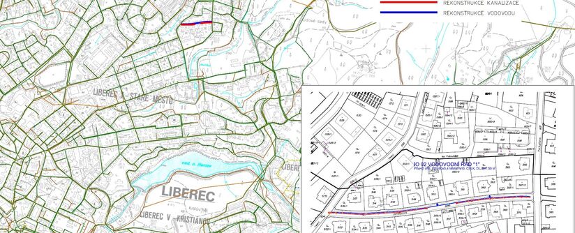 Liberec, Janáčkova - rekonstrukce kanalizace a vodovodu