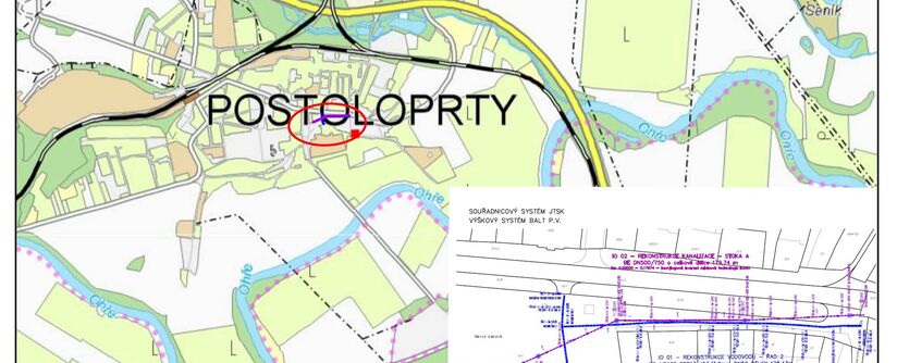 Postoloprty, Mírové náměstí, u kostela - rekonstrukce kanalizace a vodovodu