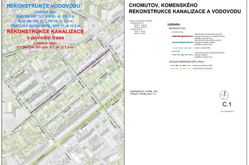 Chomutov, Komenského - rekonstrukce kanalizace a vodovodu
