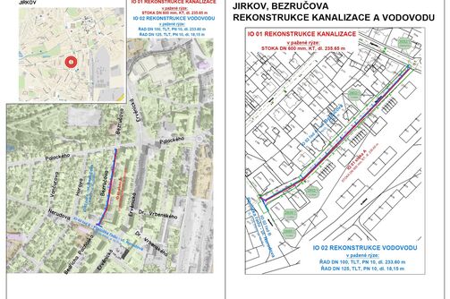 Jirkov, Bezručova – rekonstrukce kanalizace a vodovodu