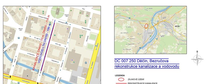 Děčín, Bezručova – rekonstrukce vodovodu a kanalizace