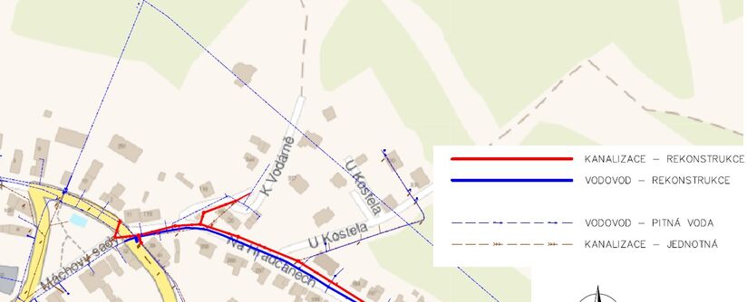 Bystřany, Na Hradčanech - rekonstrukce kanalizace a vodovodu