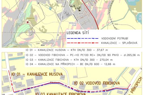 Šluknov – odstranění kanalizačních výustí DC113 a DC115, rek. kanalizace a vodovodu, Husova, Fibichova, Na Příkopech