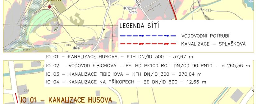 Šluknov – odstranění kanalizačních výustí DC113 a DC115, rek. kanalizace a vodovodu, Husova, Fibichova, Na Příkopech
