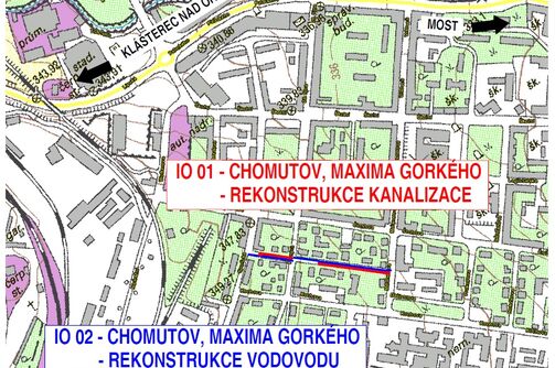 Chomutov, Maxima Gorkého - rekonstrukce kanalizace a vodovodu