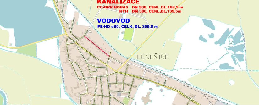 Lenešice, B. Němcové – rekonstrukce kanalizace a vodovodu