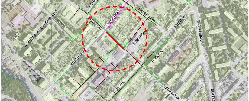 Chomutov, Jiráskova, u pošty - rekonstrukce kanalizace a vodovodu