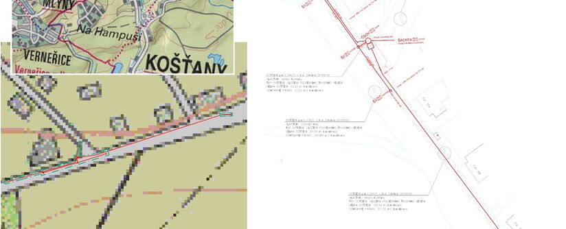 Košťany, Střelná, odstranění výusti TP 44