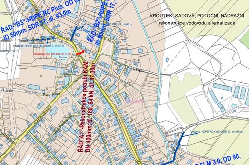Vroutek, Sadová, Potoční, Nádražní – rekonstrukce kanalizace a vodovodu