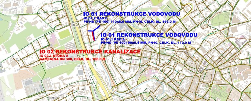 Liberec, U Jeslí, Příkrá - rekonstrukce vodovodu a kanalizace