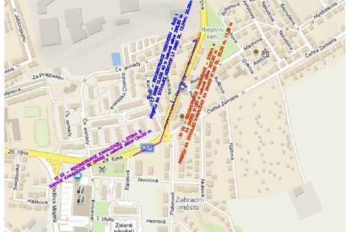 Louny, Riegrova, 28. října - rekonstrukce kanalizace a vodovodu