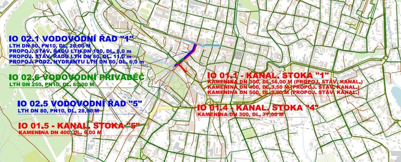 Jablonec n.N., Liberecká, Generála Mrázka, Poštovní - rekonstrukce kanalizace a vodovodu
