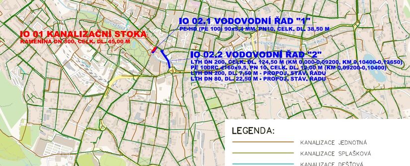 Jablonec n. N., Anenské náměstí, Fügnerova – rek. vodovodu a kanalizace