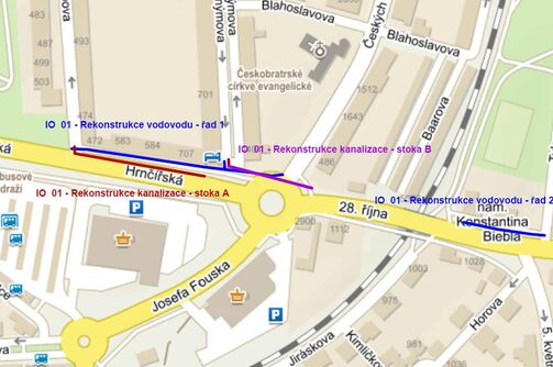 Louny, 28. října, Hrnčířská - rekonstrukce kanalizace a vodovodu