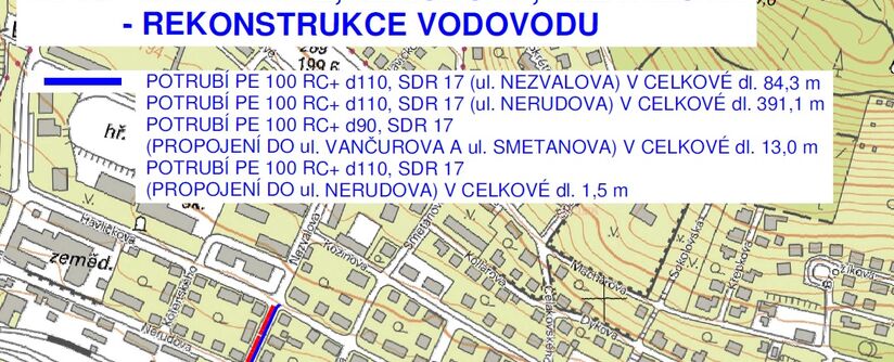 Litoměřice, Nerudova, Nezvalova - rekonstrukce kanalizace a vodovodu