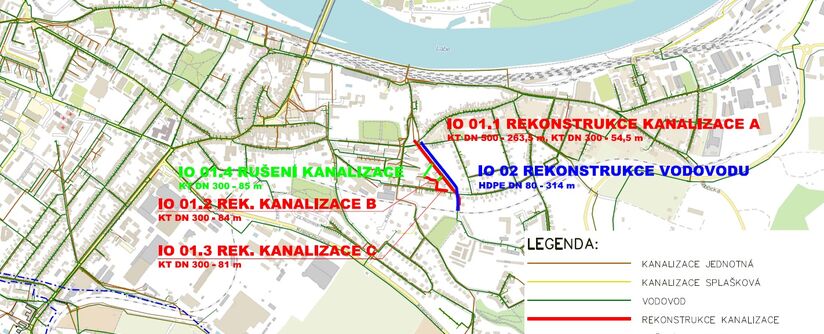 Roudnice n.L., Švermova, Kpt. Jaroše - rekonstrukce kanalizace a vodovodu