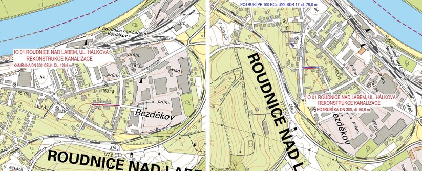 Roudnice n.L., Hálkova - rekonstrukce kanalizace a vodovodu