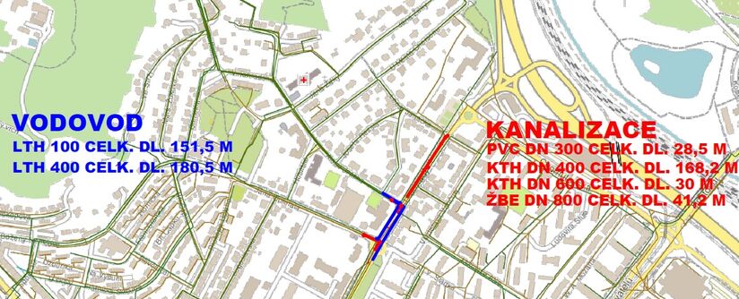Most, ČSA, u gymnázia - rekonstrukce kanalizace a vodovodu