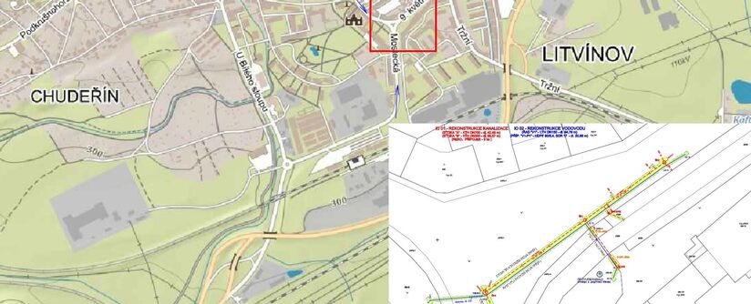 Litvínov, 9. května, Mostecká, U Zámeckého parku - rekonstrukce kanalizace a vodovodu
