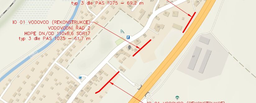 Obrnice, České Zlatníky, za farou - rekonstrukce vodovodu