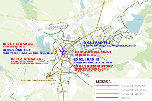 Jablonné v P., náměstí Míru - rekonstrukce kanalizace a vodovodu