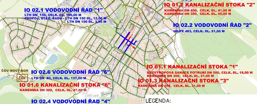 Nový Bor, Alšova, Palackého nám. - rekonstrukce kanalizace a vodovodu