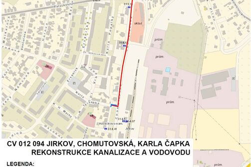 Jirkov, Chomutovská, K. Čapka - rekonstrukce kanalizace a vodovodu