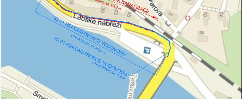Děčín, Labské nábřeží – rekonstrukce kanalizace a vodovodu
