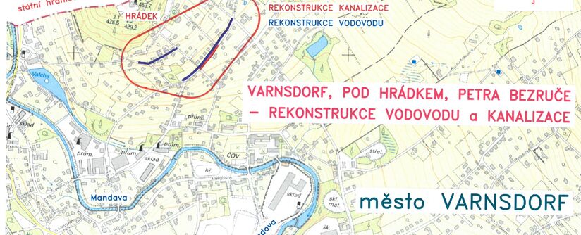 Varnsdorf, Pod Hrádkem, Petra Bezruče - rekonstrukce vodovodu a kanalizace