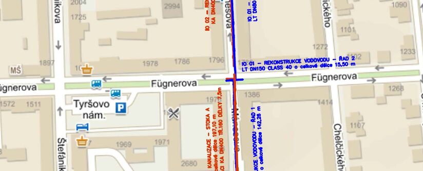 Louny, Mánesova - rekonstrukce kanalizace a vodovodu