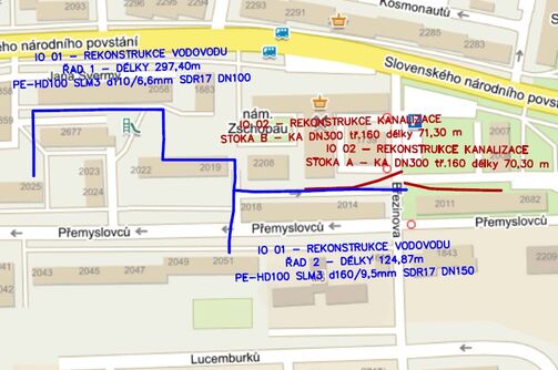 Louny, Přemyslovců, sídliště - rekonstrukce vodovodu a kanalizace