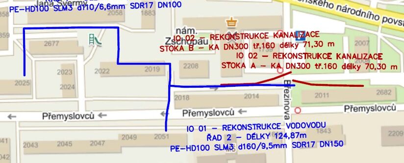 Louny, Přemyslovců, sídliště - rekonstrukce vodovodu a kanalizace